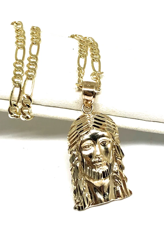 10k Solid Gold Yellow Classic Jesus Face Pendant Necklace