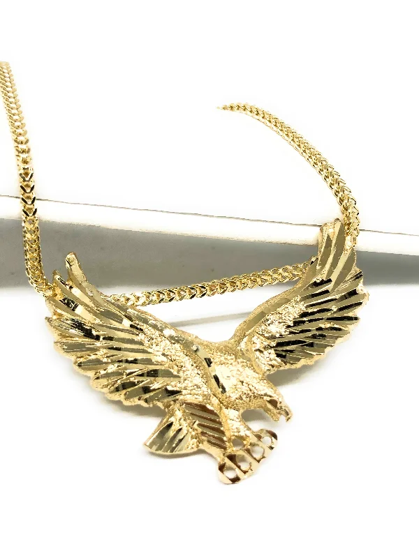 10k Solid Gold Yellow Eagle Pendant Necklace with Chain