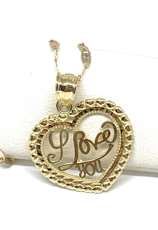 10k Solid Gold Yellow Gold “I Love You" Heart Pendant Necklace