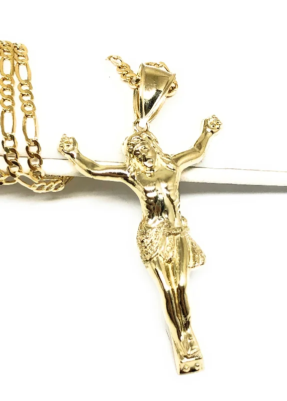 10k Solid Gold Yellow Jesus Body Crucifix Pendant Necklace