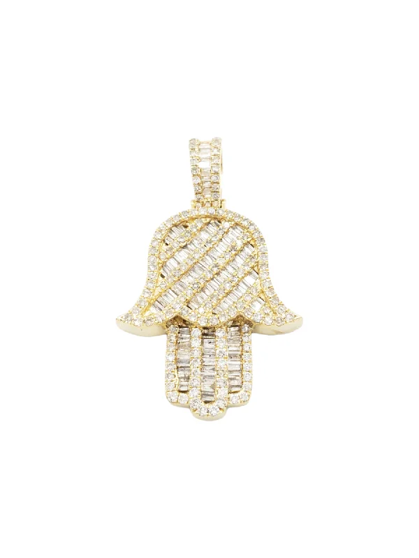 14k Baguette Diamond Hamsa With 2.44 Carats Of Diamonds #24218