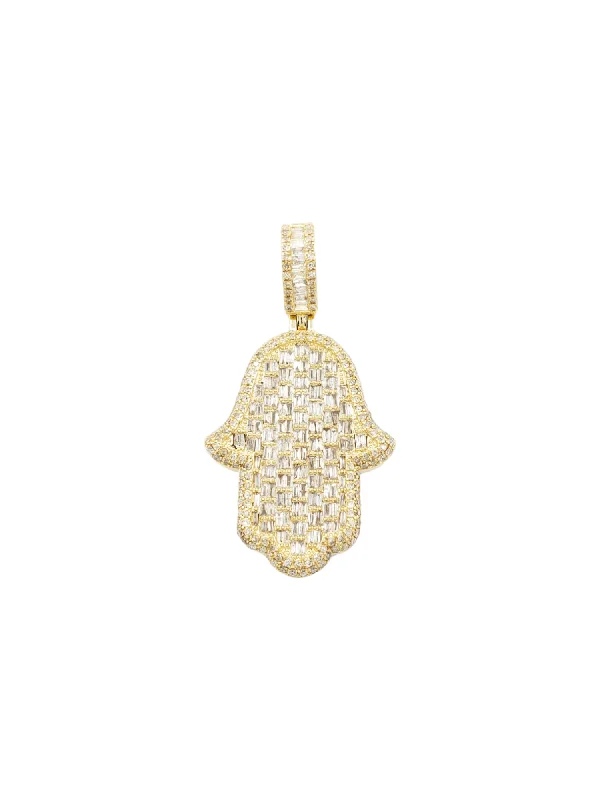 14k Baguette Diamond Hamsa With 2.63 Carats Of Diamonds #24414