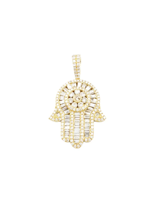 14k Baguette Diamond Hamsa With 3.05 Carats Of Diamonds #22711