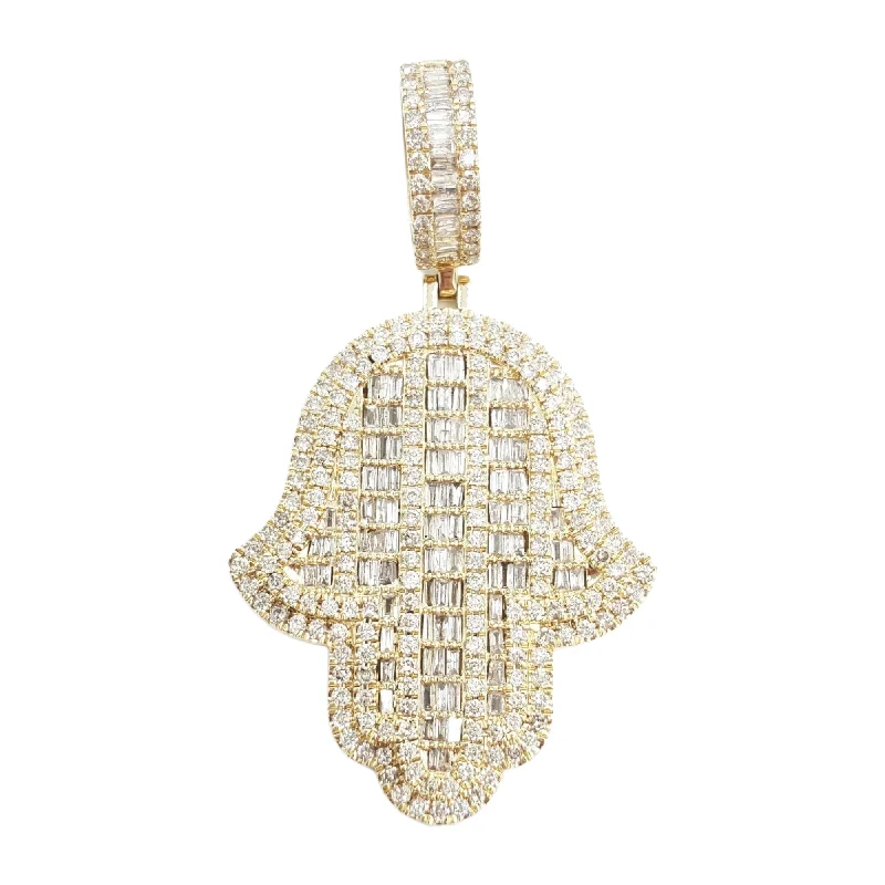 14k Baguette Diamond Hamsa With 4.57 Carats Of Diamonds #23510