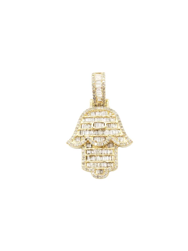 14k Baguette Diamond Hamsa With .99 Carats Of Diamonds #21362