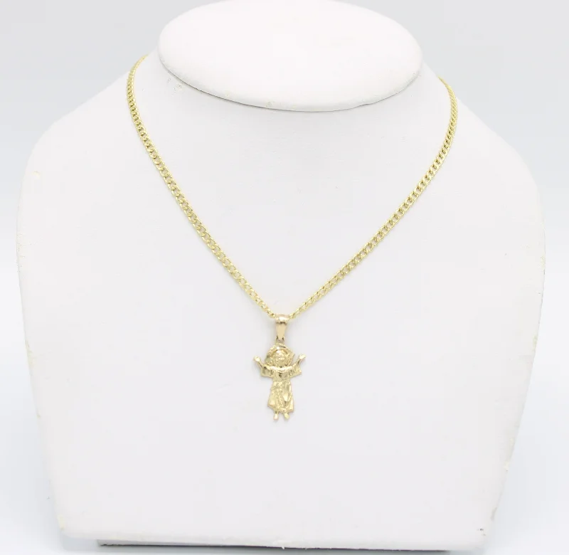 14K Divino Niño Pendant with Cuban Chain Yellow Gold