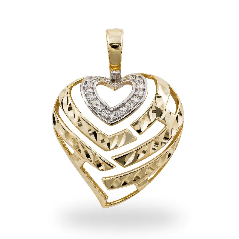 Aloha Heart Pendant in Gold with Diamonds - 24mm