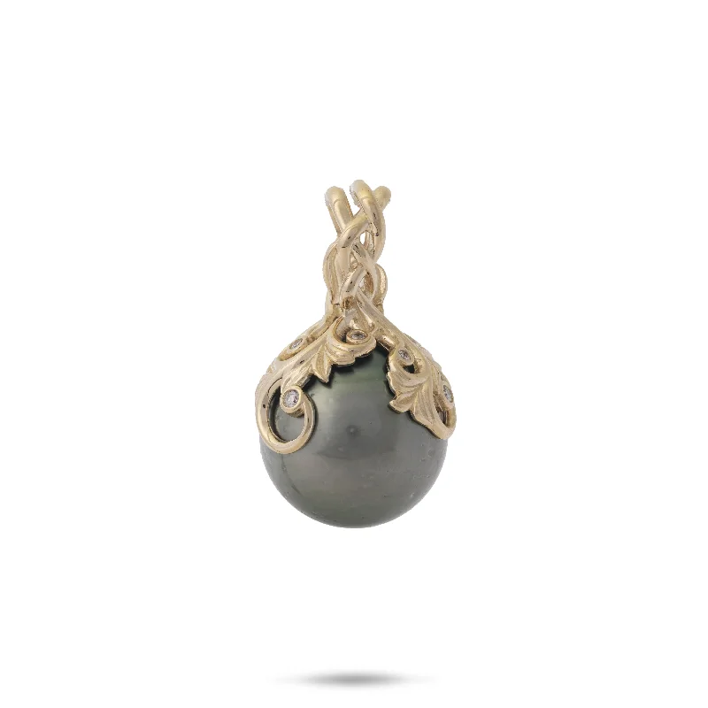 Living Heirloom Tahitian Black Pearl Pendant in Gold with Diamonds - 14-17mm