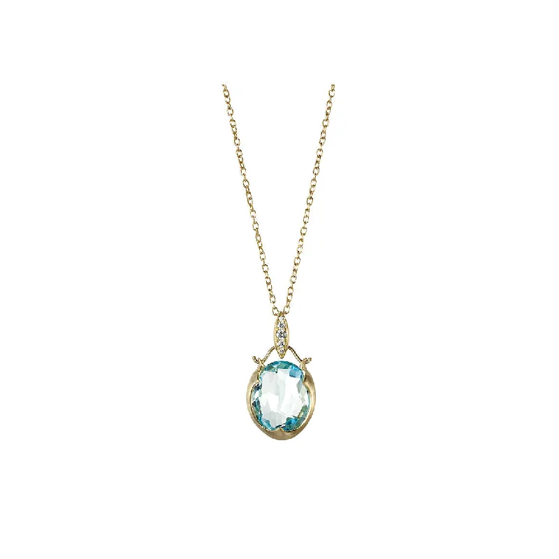 Lovebird Drop Pendant Necklace with Blue Topaz