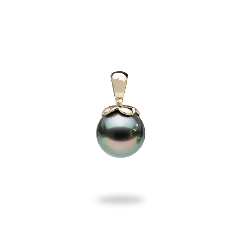 Pearls in Bloom Plumeria Tahitian Black Pearl Pendant in Gold - 8-9mm