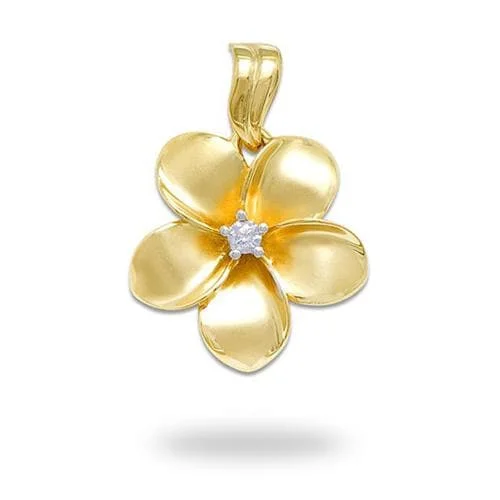 Plumeria Pendant in Gold with Diamond - 23mm