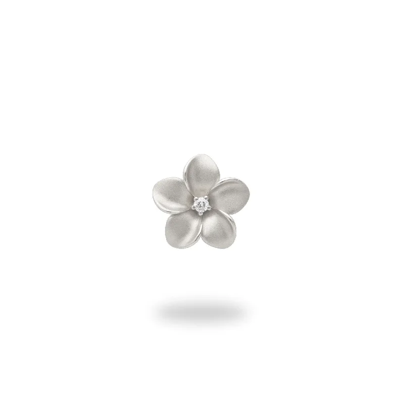 Plumeria Pendant in White Gold with Diamond - 11mm