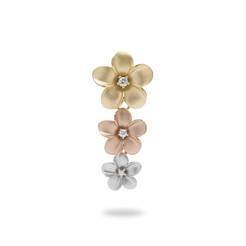 Plumeria Pendant in Tri Color Gold with Diamonds - 38mm