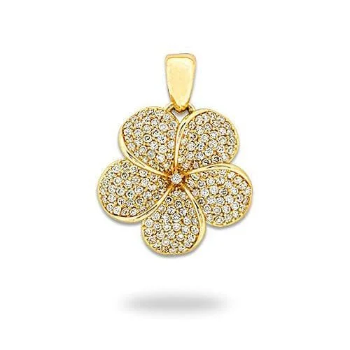 Plumeria Pendant in Gold with Diamonds - 19mm