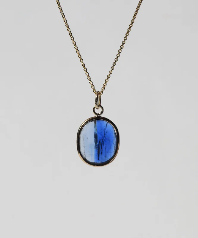 Raw Sapphire Oval Pendant