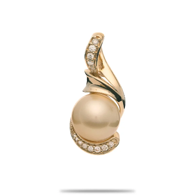 South Sea Gold Pearl Pendant in Gold with Diamonds - 12-13mm