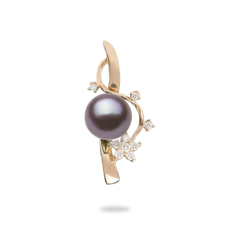 Plumeria Ultraviolet Freshwater Pearl Journey Pendant in Rose Gold with Diamonds - 10-11mm