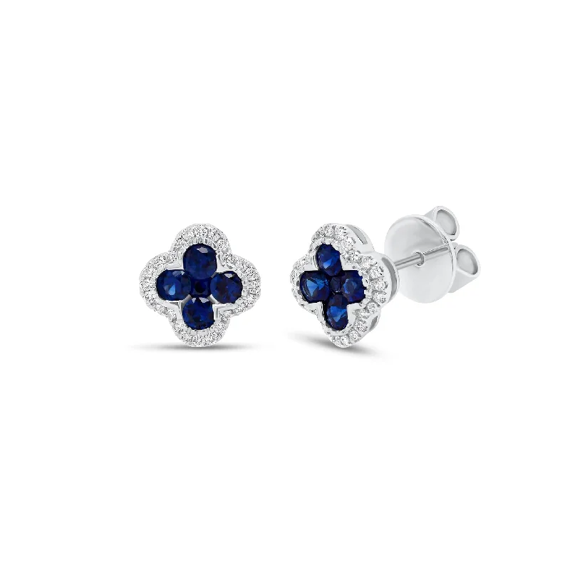 Sapphire & Diamond Clover Stud Earrings