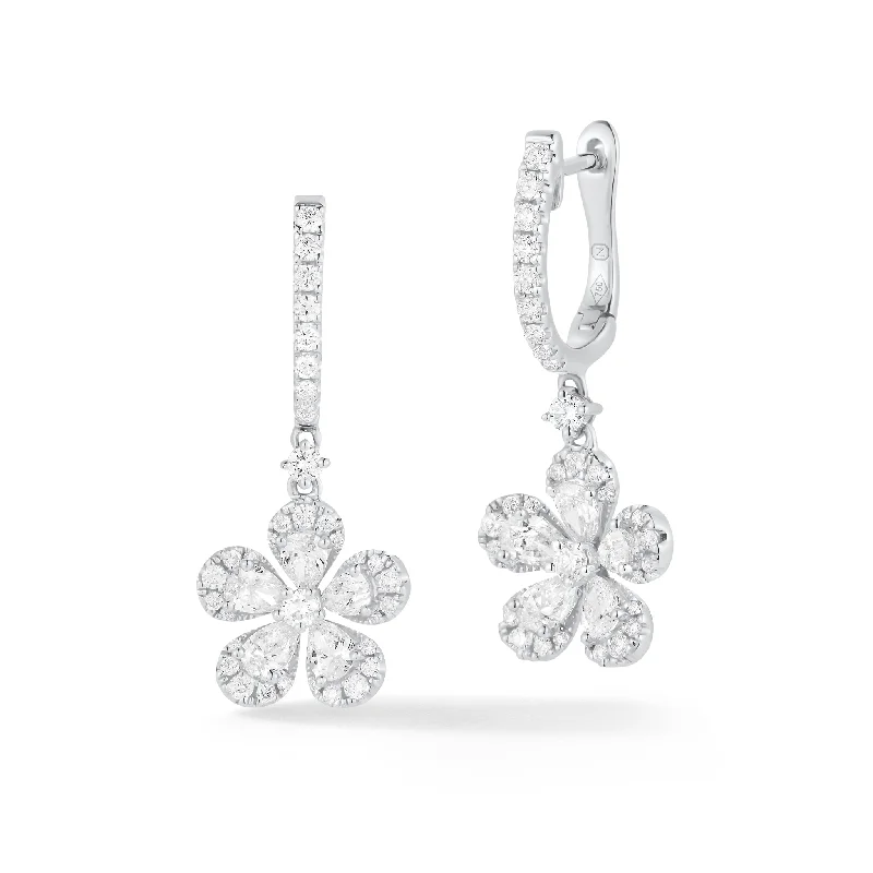 Diamond Flower Huggie Earrings