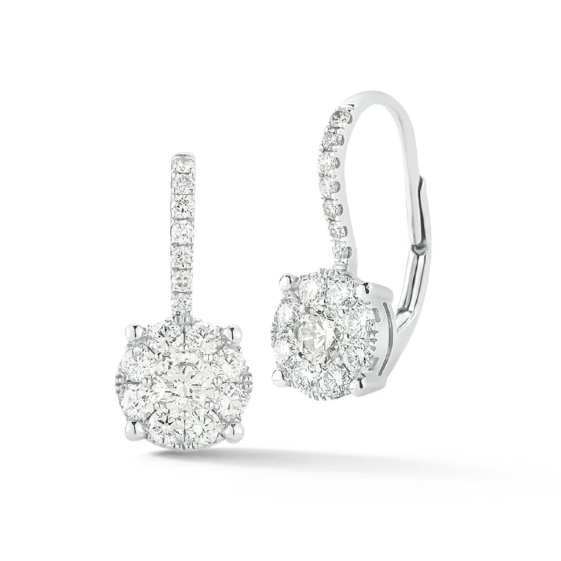 Diamond Round Halo Lever-Back Earrings