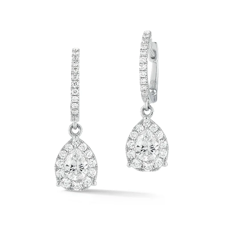 Diamond Pear-Shaped Halo Drop Earrings