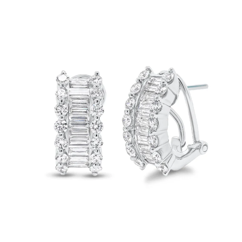 Baguette & Round Diamond Half Hoop Earrings