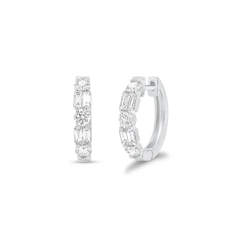 Mixed Shape Diamond Huggie Earrings