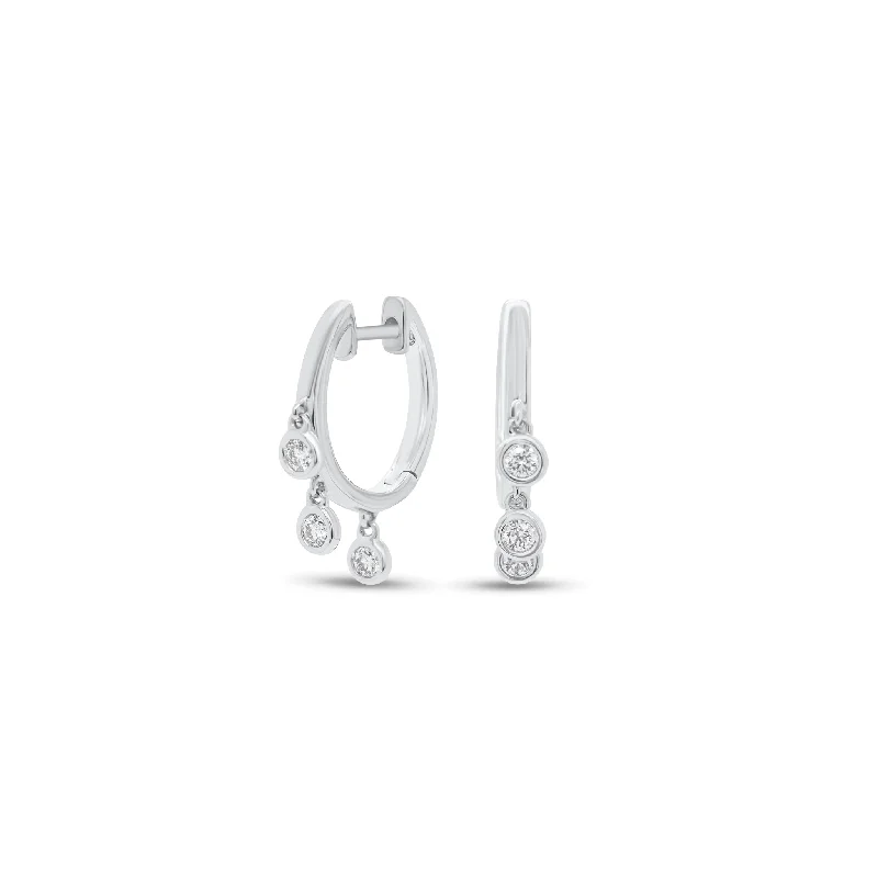 Bezel-Set Diamond Dangle Huggie Earrings