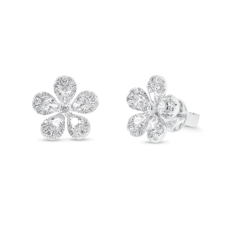 Pear-Shaped Diamond Daisy Stud Earrings