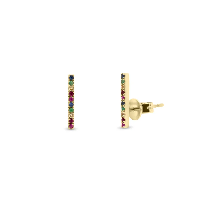 Rainbow Gemstone Bar Stud Earrings