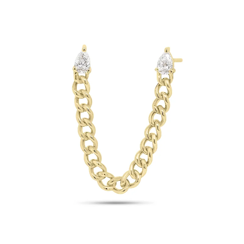 Pear-Shaped Diamond Double Piercing Chain Earring