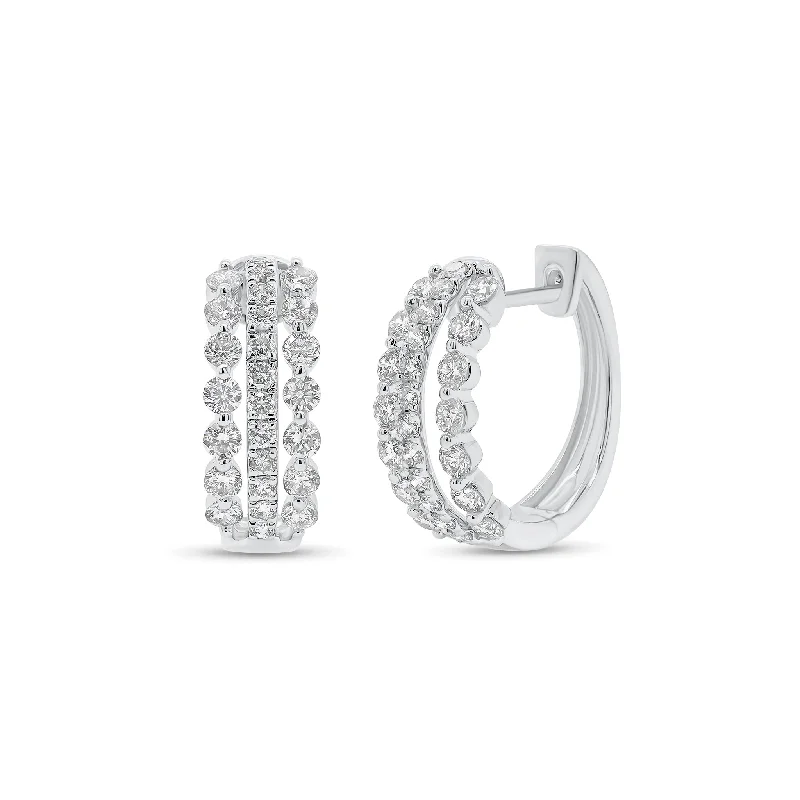 Diamond Triple Row Mixed-Setting Huggie Earrings