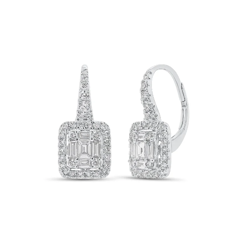 Emerald-Cut Diamond Illusion Lever-Back Earrings