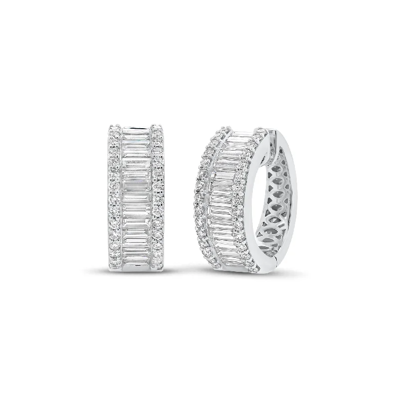 Baguette & Round Diamond Wide Huggie Earrings