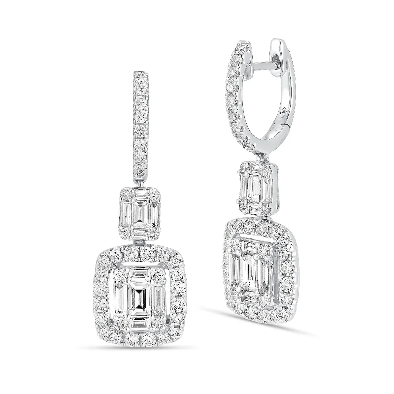 Emerald-Cut Diamond Illusion Dangle Earrings