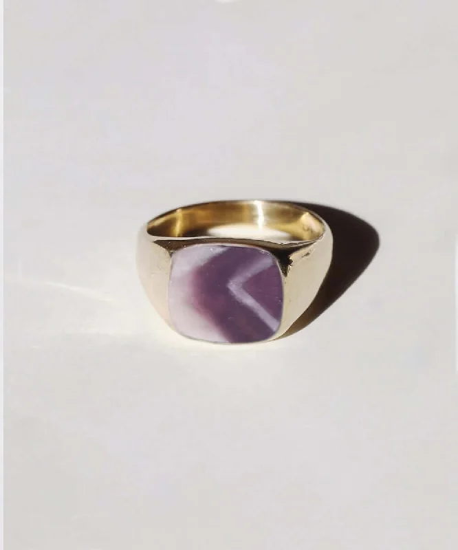 Chevron Amethyst Signet Ring III