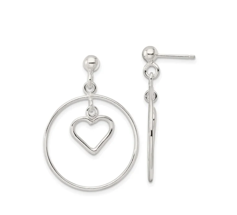 Silver Circle with Dangle Heart Post Earrings - available on special order