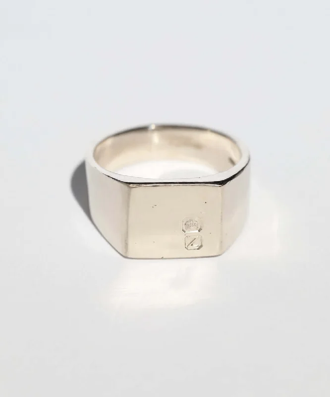 Large Square Hallmarked Signet Ring in White Gold