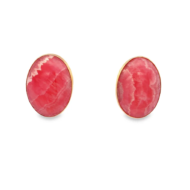 Vintage Oval Rhodochrosite Large Stud Earrings