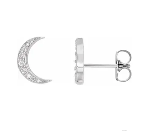 Crescent Moon Diamond Stud Earrings