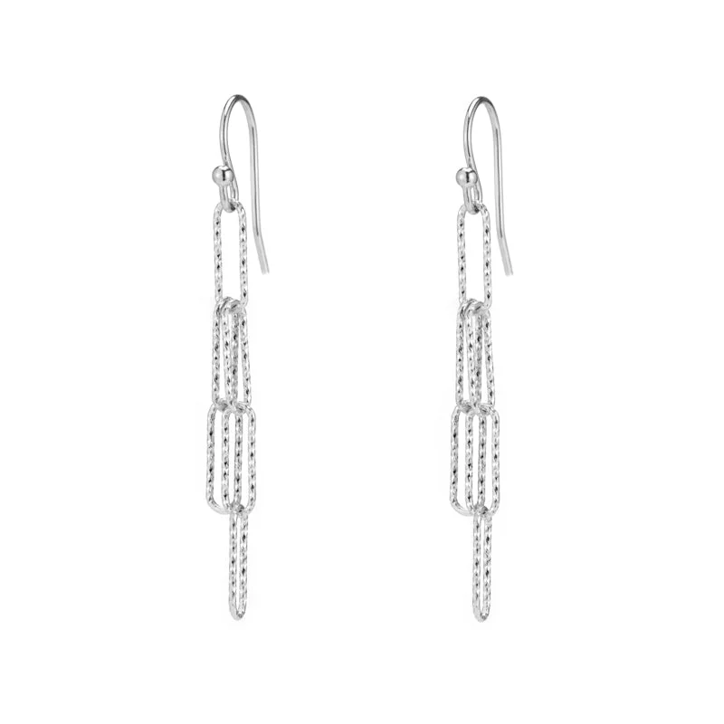 Rectangle Link Diamond Cut Earrings