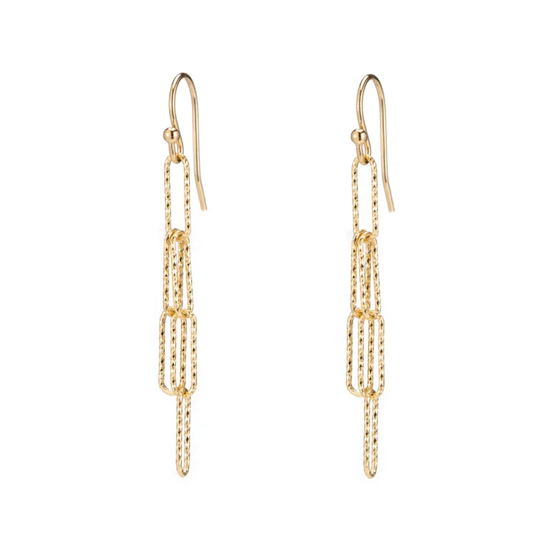 Rectangle Link Diamond Cut Drop Earrings