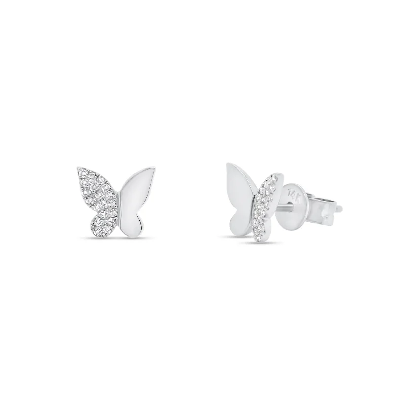 Half Diamond Butterfly Stud Earrings