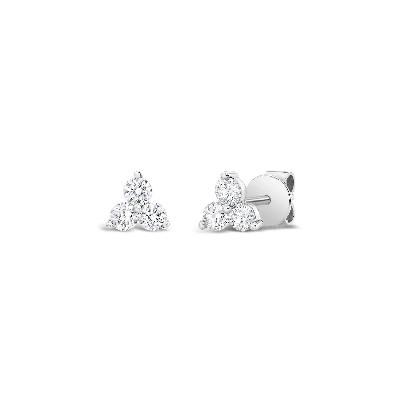 Diamond Three Stone Stud Earrings