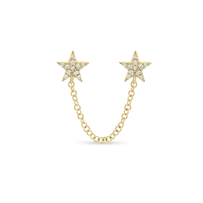 Diamond Double Star Chain Link Earring