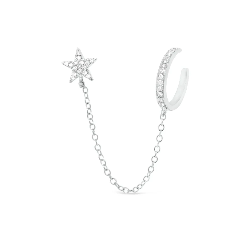 Diamond Ear Cuff with Chain and Diamond Star