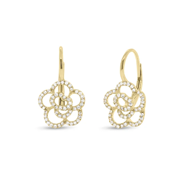 Diamond Rose Lever-Back Earrings