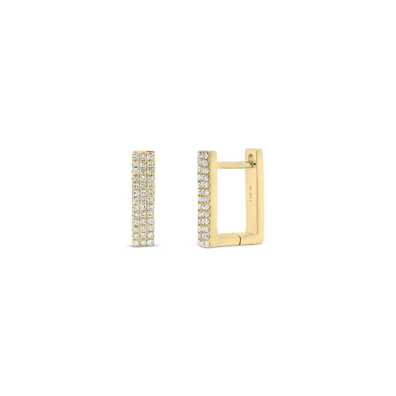 Diamond Three Row Square Huggie Earrings