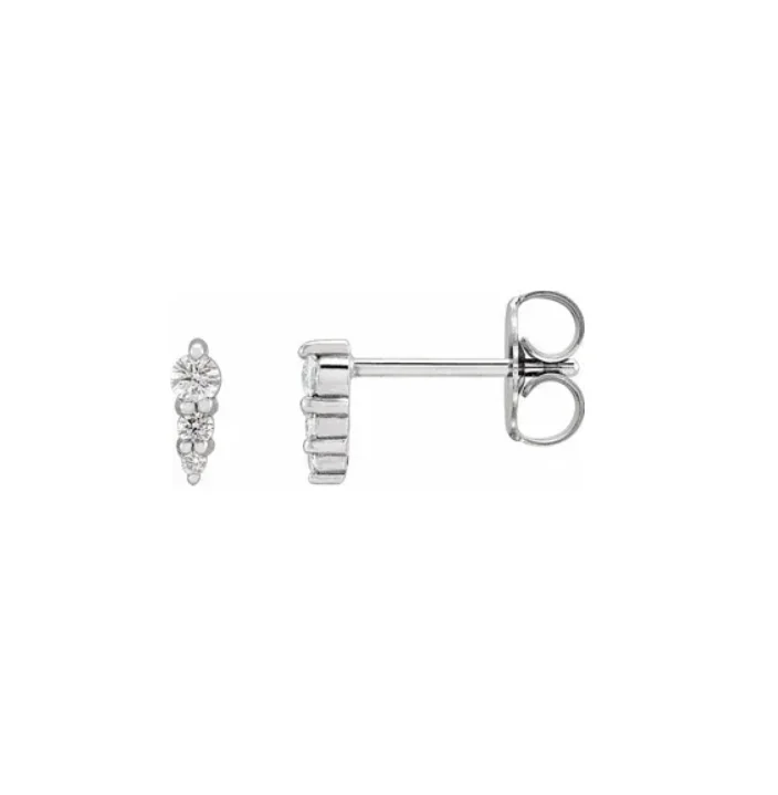 Diamond Three-Stone Graduated Bar Stud Earrings