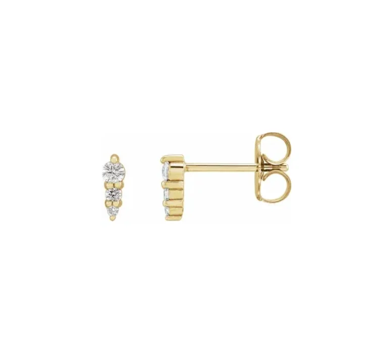 Diamond Three-Stone Graduated Bar Stud Earrings